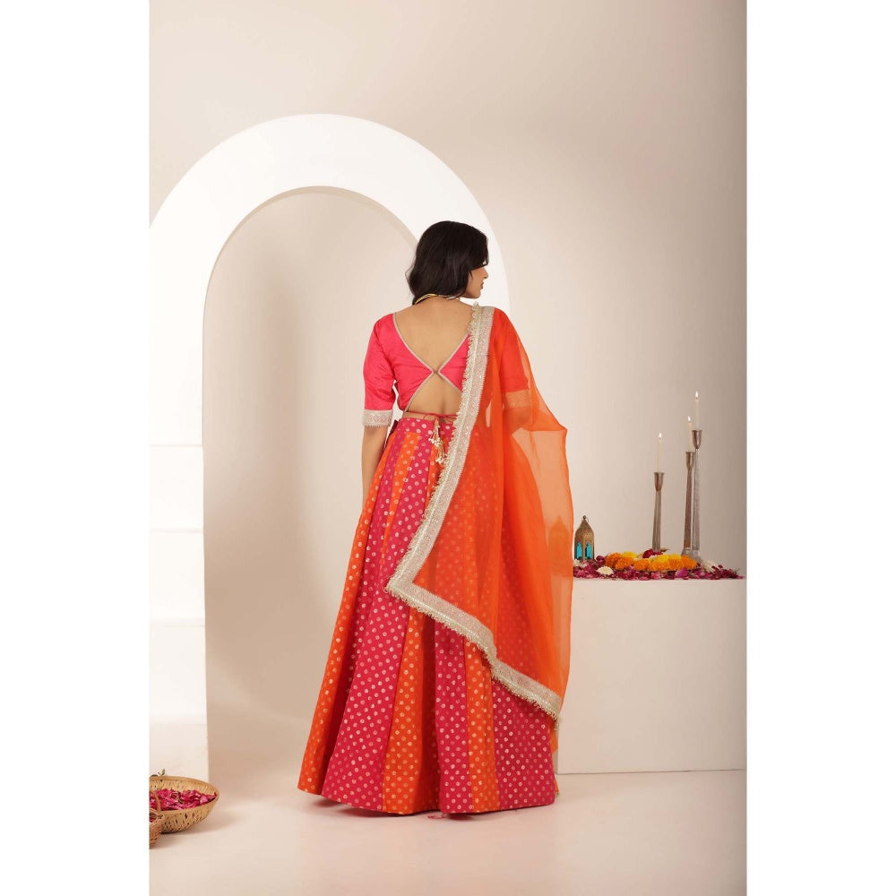 DEASHA INDIA Priya Multi Coloured Kali Lehenga with Blouse and Dupatta (Set of 3)