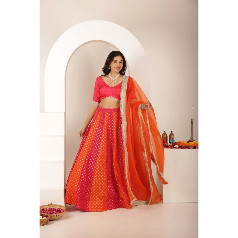 DEASHA INDIA Priya Multi Coloured Kali Lehenga with Blouse and Dupatta (Set of 3)