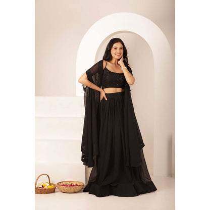 DEASHA INDIA Samira Black Net Embroidered Blouse with Lehenga and Dupatta (Set of 3)
