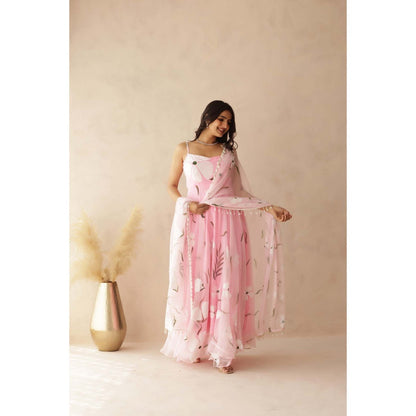 DEASHA INDIA Rahi Baby Pink Hand Painted Anarkali with Pant and Dupatta (Set of 3)