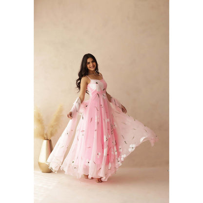 DEASHA INDIA Rahi Baby Pink Hand Painted Anarkali with Pant and Dupatta (Set of 3)