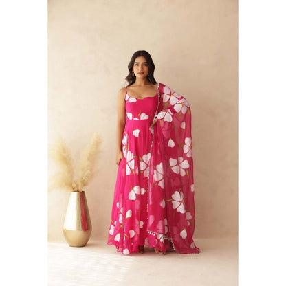 DEASHA INDIA Nahar Pink Hand Painted Anarkali with Pant and Dupatta (Set of 3)