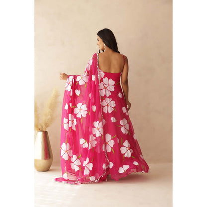 DEASHA INDIA Nahar Pink Hand Painted Anarkali with Pant and Dupatta (Set of 3)