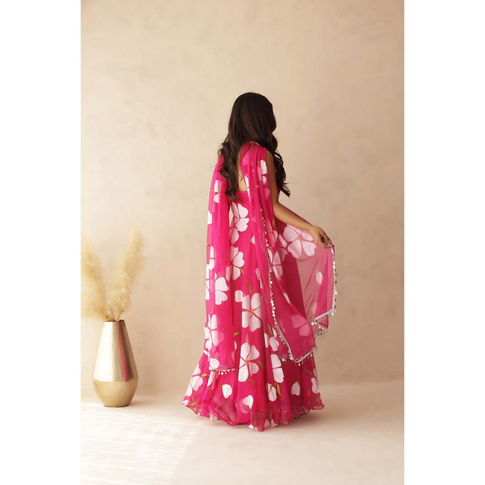 DEASHA INDIA Nahar Pink Hand Painted Anarkali with Pant and Dupatta (Set of 3)