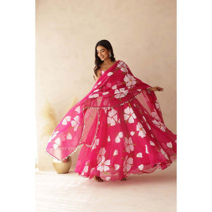 DEASHA INDIA Nahar Pink Hand Painted Anarkali with Pant and Dupatta (Set of 3)