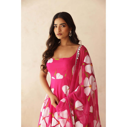 DEASHA INDIA Nahar Pink Hand Painted Anarkali with Pant and Dupatta (Set of 3)