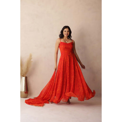 DEASHA INDIA Kumud Orange Anarkali with Pant and Dupatta (Set of 3)
