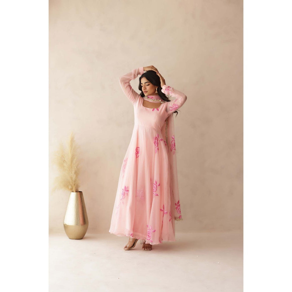 DEASHA INDIA Kavini Pastel Pink Anarkali with Pant and Dupatta (Set of 3)