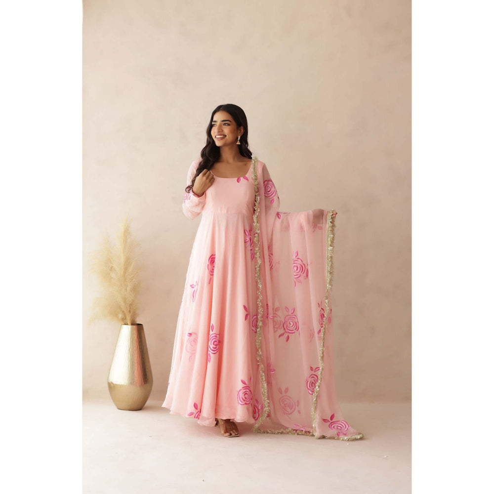 DEASHA INDIA Kavini Pastel Pink Anarkali with Pant and Dupatta (Set of 3)