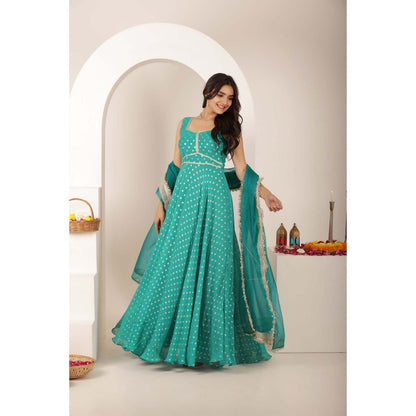 DEASHA INDIA Sandhya Green Buti Anarkali with Pant and Dupatta (Set of 3)