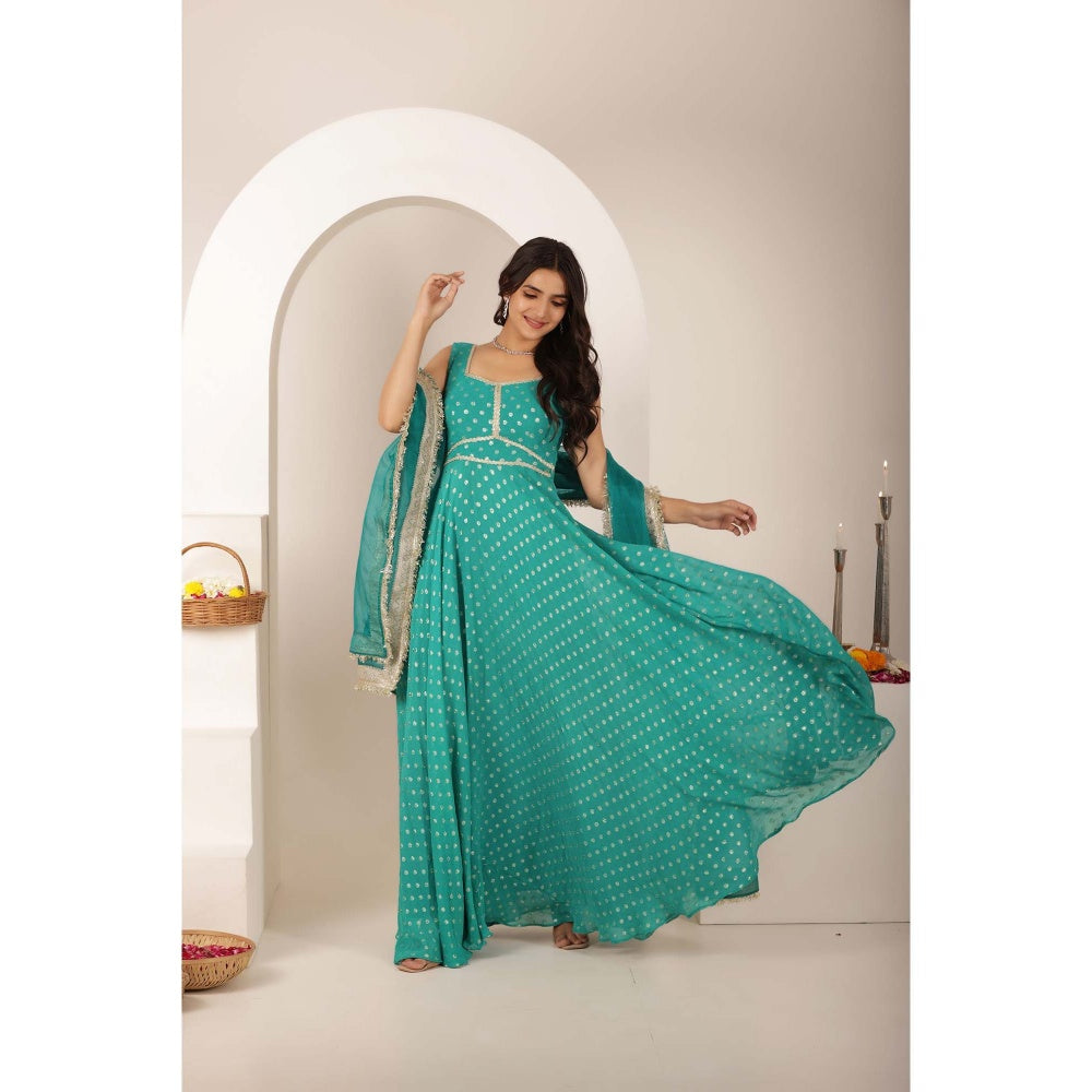 DEASHA INDIA Sandhya Green Buti Anarkali with Pant and Dupatta (Set of 3)