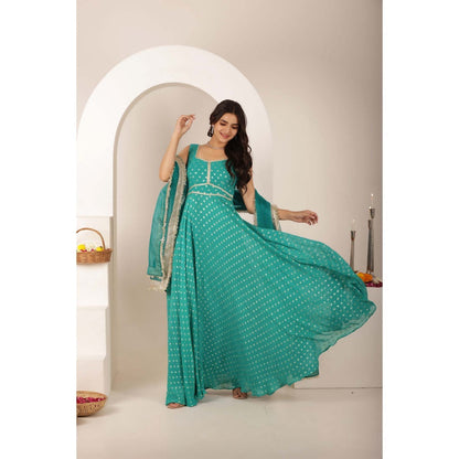 DEASHA INDIA Sandhya Green Buti Anarkali with Pant and Dupatta (Set of 3)