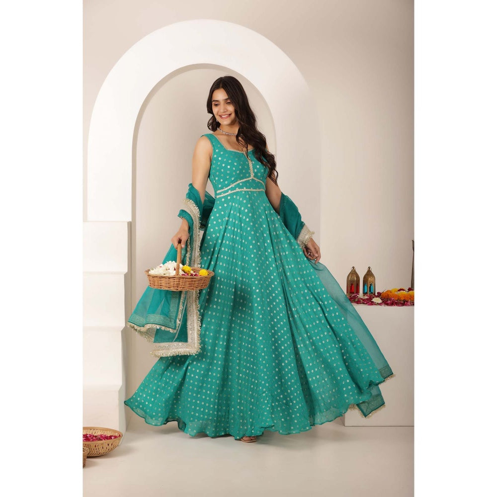 DEASHA INDIA Sandhya Green Buti Anarkali with Pant and Dupatta (Set of 3)