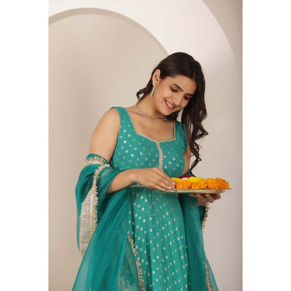 DEASHA INDIA Sandhya Green Buti Anarkali with Pant and Dupatta (Set of 3)