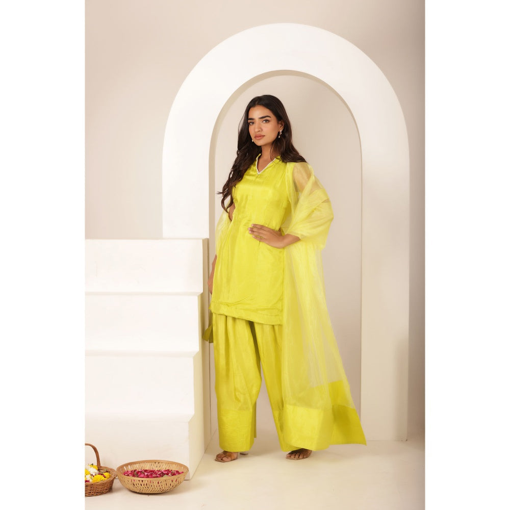 DEASHA INDIA Yellow Sharjeena Neon Kurti with Palazzo and Dupatta (Set of 3)