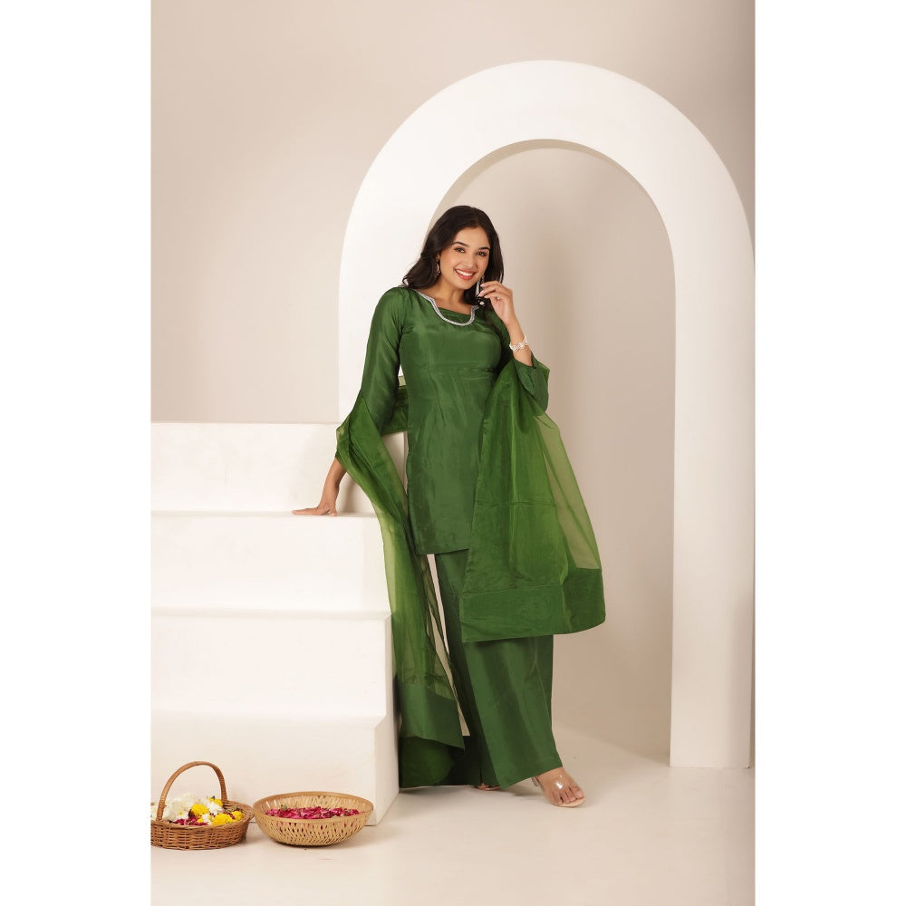DEASHA INDIA Mehnoor Green Farshid Kurti with Palazzo and Dupatta (Set of 3)