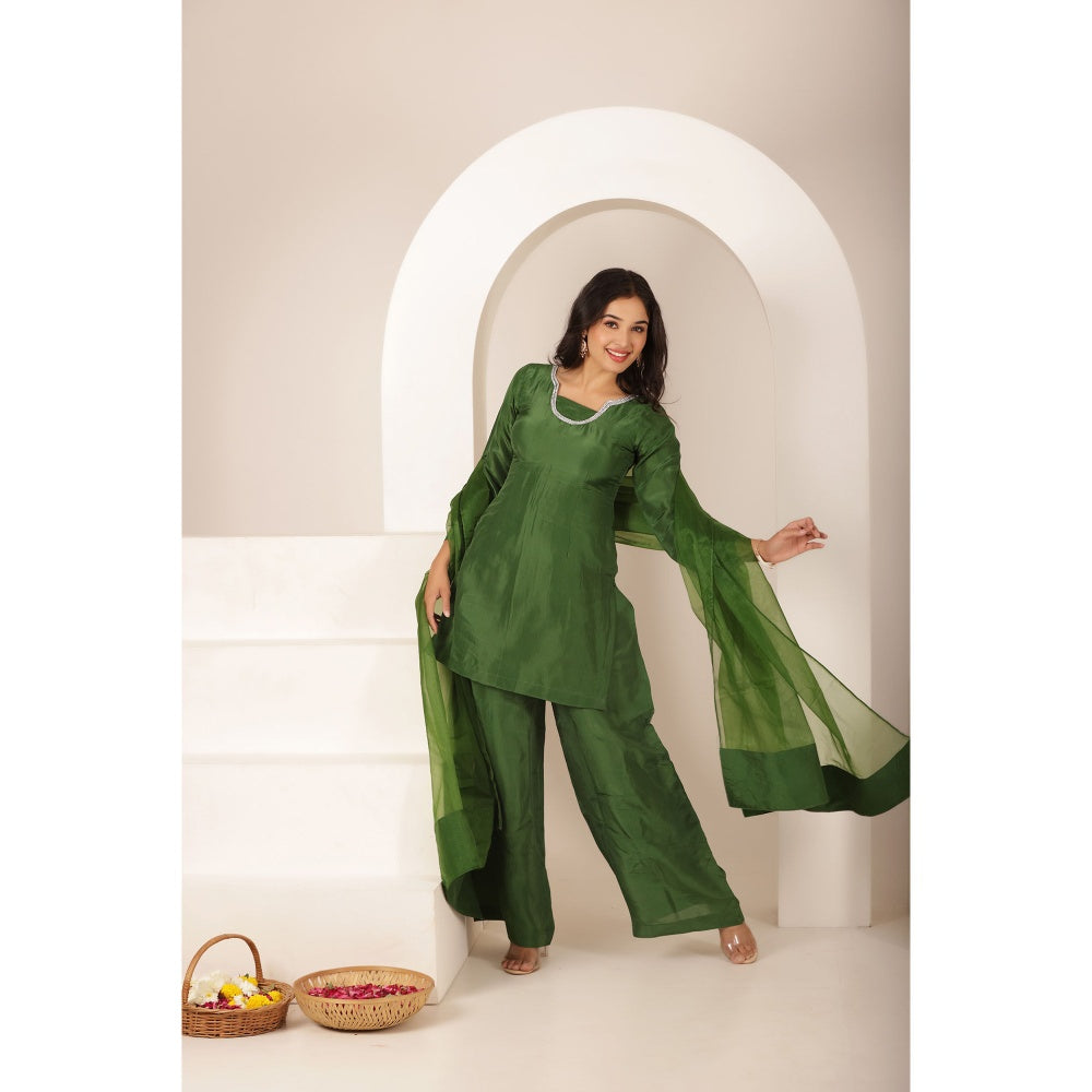 DEASHA INDIA Mehnoor Green Farshid Kurti with Palazzo and Dupatta (Set of 3)
