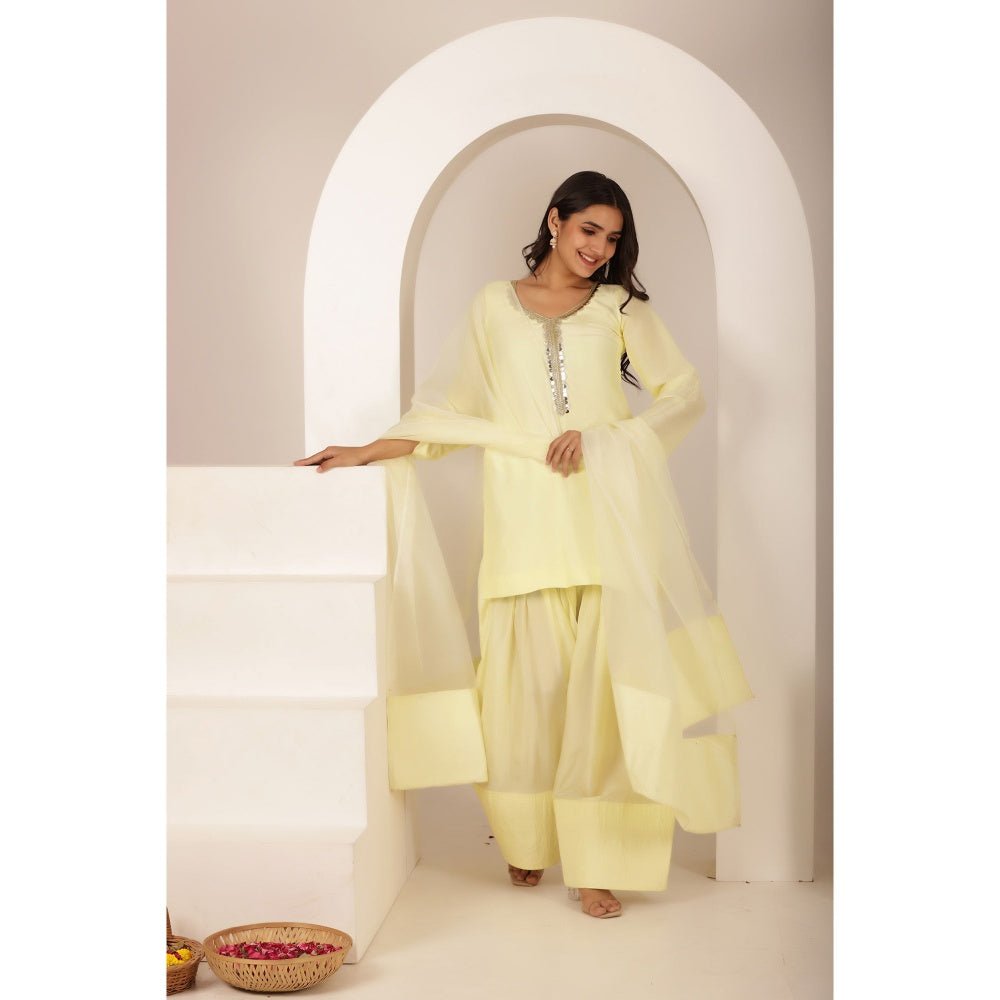 DEASHA INDIA Hala Yellow Farshid Kurti with Palazzo and Dupatta (Set of 3)