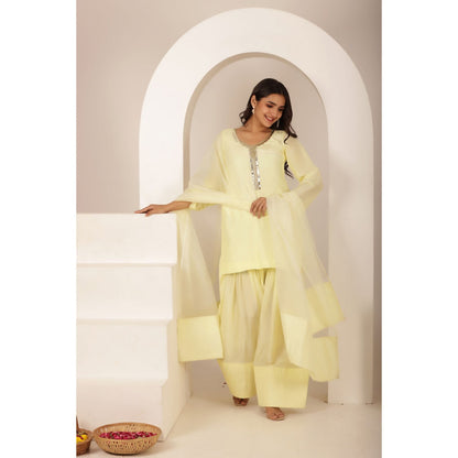 DEASHA INDIA Hala Yellow Farshid Kurti with Palazzo and Dupatta (Set of 3)