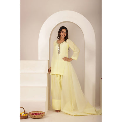 DEASHA INDIA Hala Yellow Farshid Kurti with Palazzo and Dupatta (Set of 3)