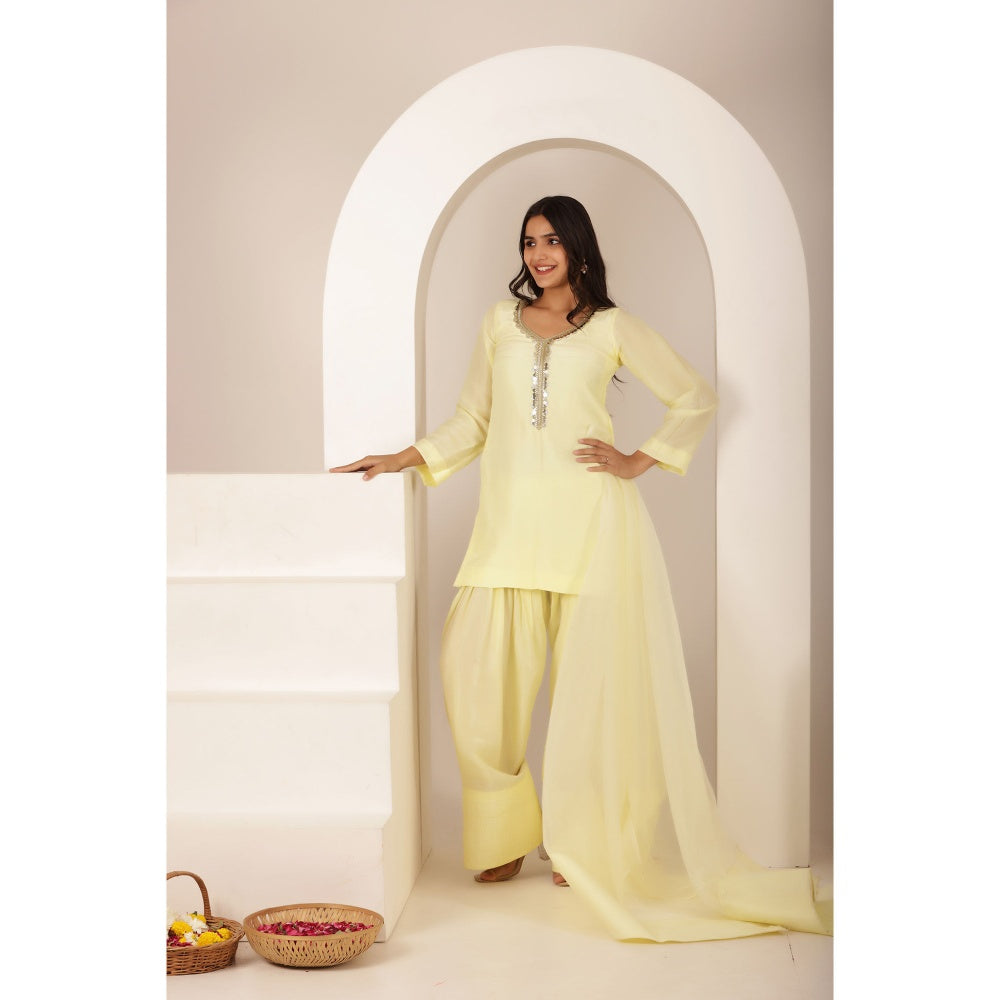 DEASHA INDIA Hala Yellow Farshid Kurti with Palazzo and Dupatta (Set of 3)