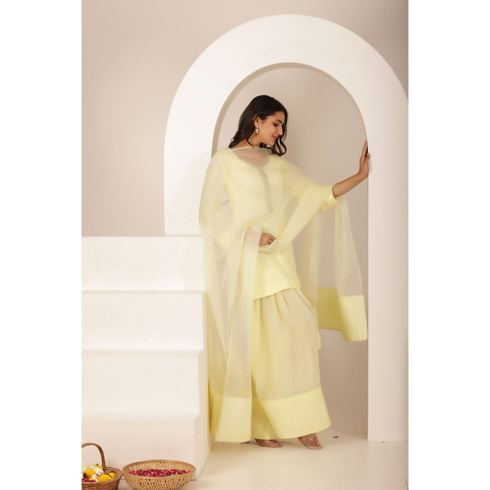 DEASHA INDIA Hala Yellow Farshid Kurti with Palazzo and Dupatta (Set of 3)