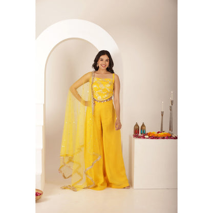 DEASHA INDIA Shamya Yellow Blouse with Palazzo and Dupatta (Set of 3)
