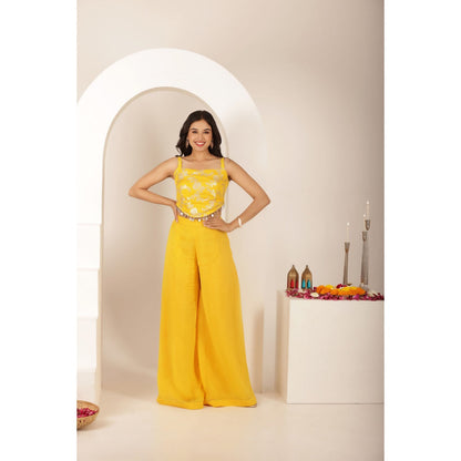 DEASHA INDIA Shamya Yellow Blouse with Palazzo and Dupatta (Set of 3)