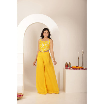 DEASHA INDIA Shamya Yellow Blouse with Palazzo and Dupatta (Set of 3)