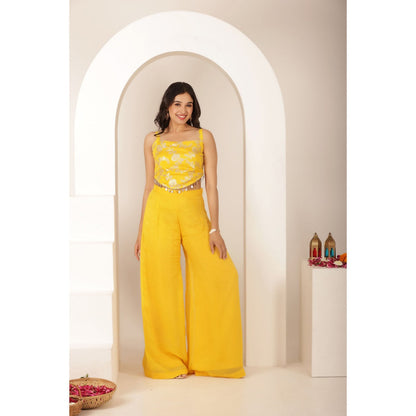 DEASHA INDIA Shamya Yellow Blouse with Palazzo and Dupatta (Set of 3)