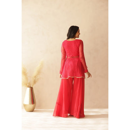 DEASHA INDIA Aarna Pink Bandani Top with Palazzo and Dupatta (Set of 3)