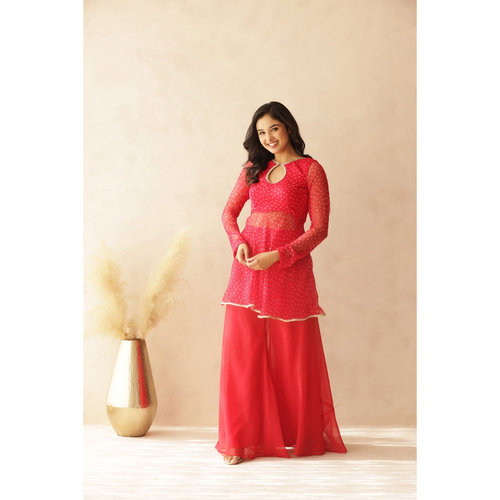 DEASHA INDIA Aarna Pink Bandani Top with Palazzo and Dupatta (Set of 3)