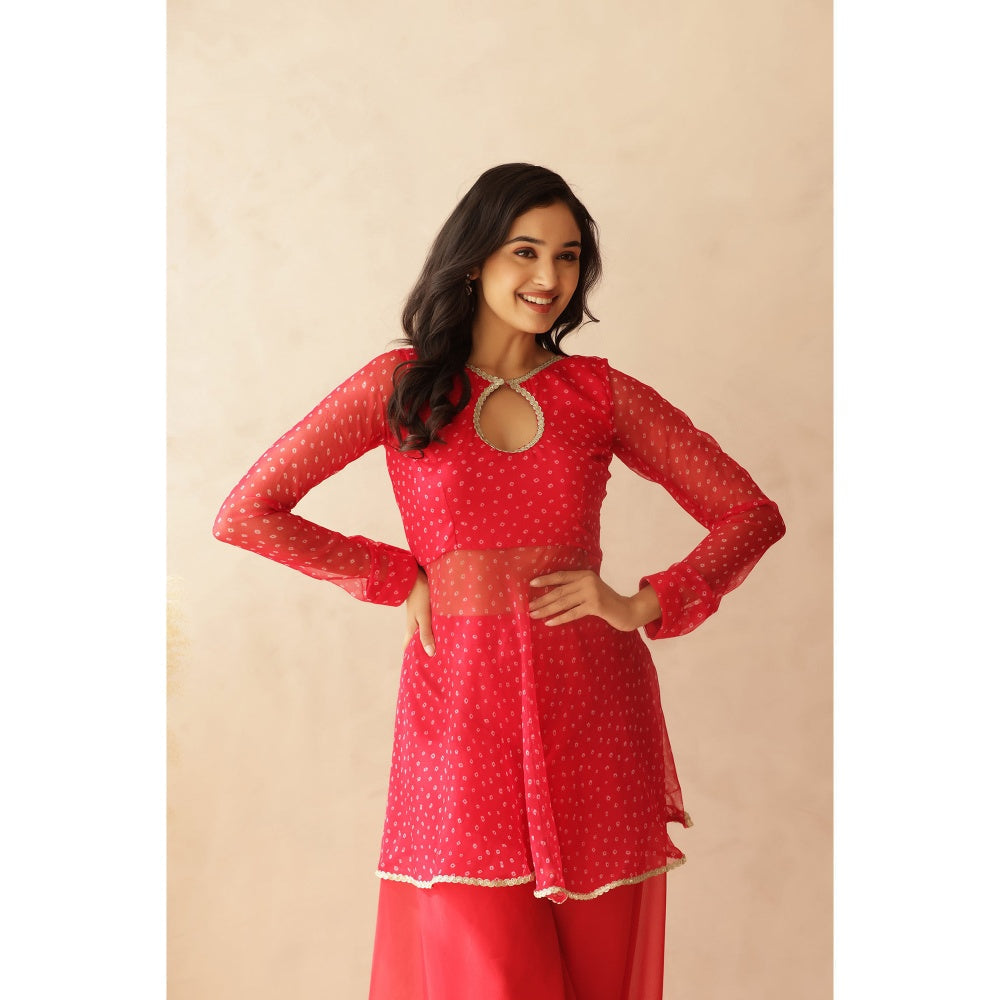 DEASHA INDIA Aarna Pink Bandani Top with Palazzo and Dupatta (Set of 3)