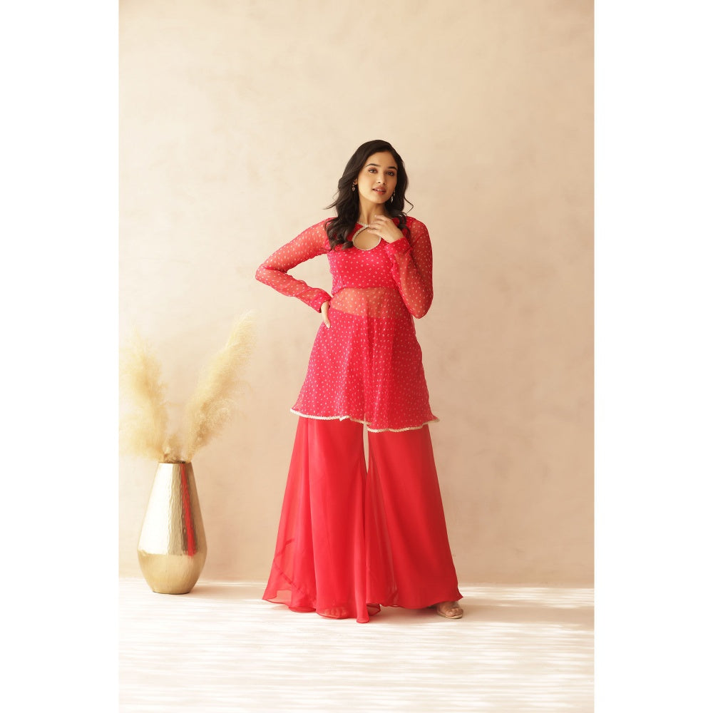DEASHA INDIA Aarna Pink Bandani Top with Palazzo and Dupatta (Set of 3)