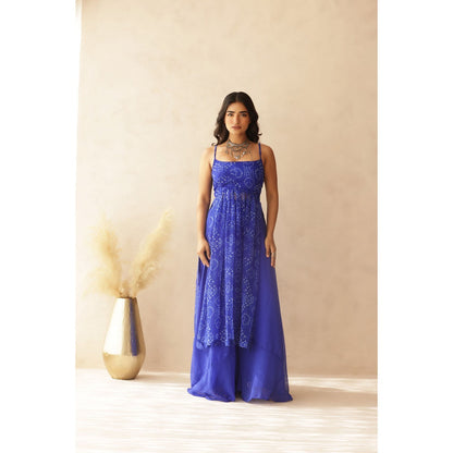 DEASHA INDIA Aditi Blue Bandhej Strap Kurta with Palazzo (Set of 2)