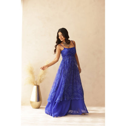 DEASHA INDIA Aditi Blue Bandhej Strap Kurta with Palazzo (Set of 2)