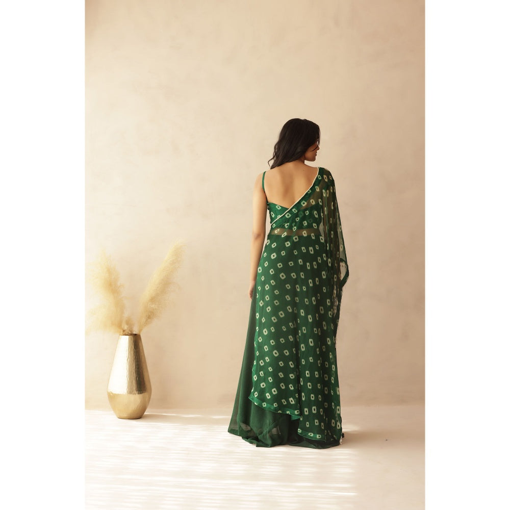 DEASHA INDIA Kiana Green Bandhej Blouse with Palazzo and Cape (Set of 3)