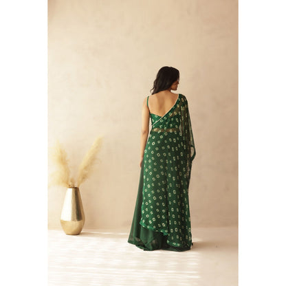 DEASHA INDIA Kiana Green Bandhej Blouse with Palazzo and Cape (Set of 3)