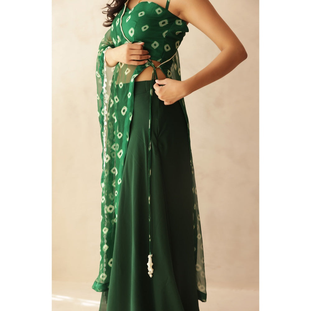 DEASHA INDIA Kiana Green Bandhej Blouse with Palazzo and Cape (Set of 3)
