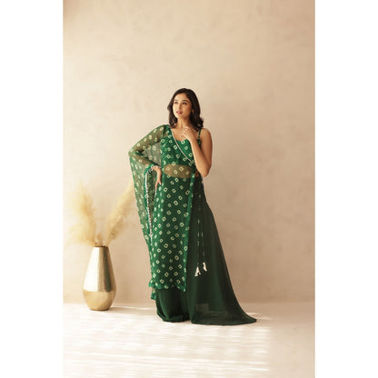 DEASHA INDIA Kiana Green Bandhej Blouse with Palazzo and Cape (Set of 3)