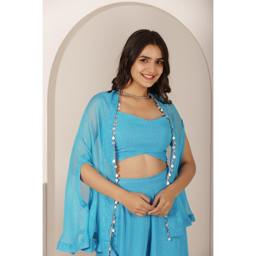 DEASHA INDIA Soha Blue Lurex Co-Ord (Set of 3)