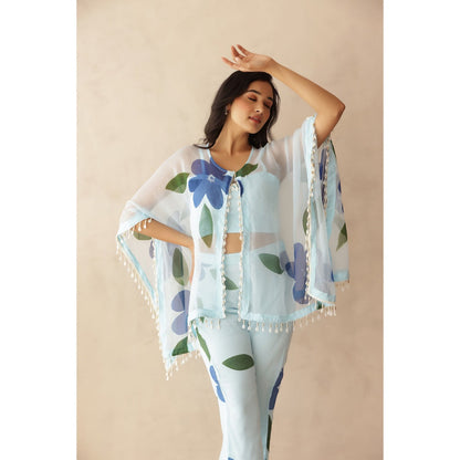 DEASHA INDIA Urvi Blue Hand Painted Co-Ord (Set of 3)