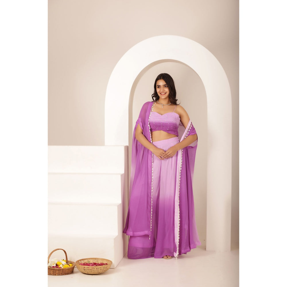 DEASHA INDIA Yashi Lavender Ombre Blouse with Cape and Palazzo (Set of 3)