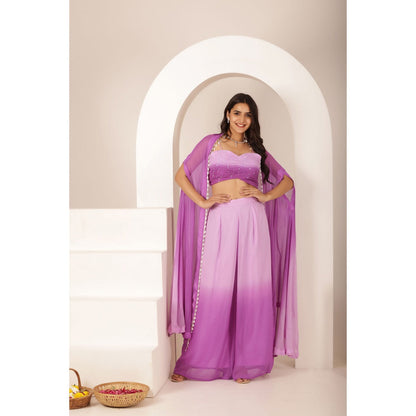 DEASHA INDIA Yashi Lavender Ombre Blouse with Cape and Palazzo (Set of 3)