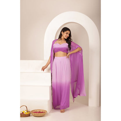 DEASHA INDIA Yashi Lavender Ombre Blouse with Cape and Palazzo (Set of 3)