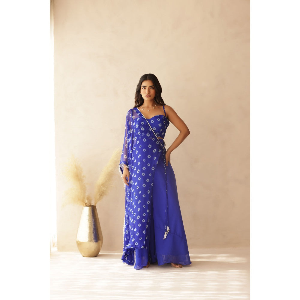DEASHA INDIA Imara Blue Bandhej Cape with Blouse and Palazzo (Set of 3)