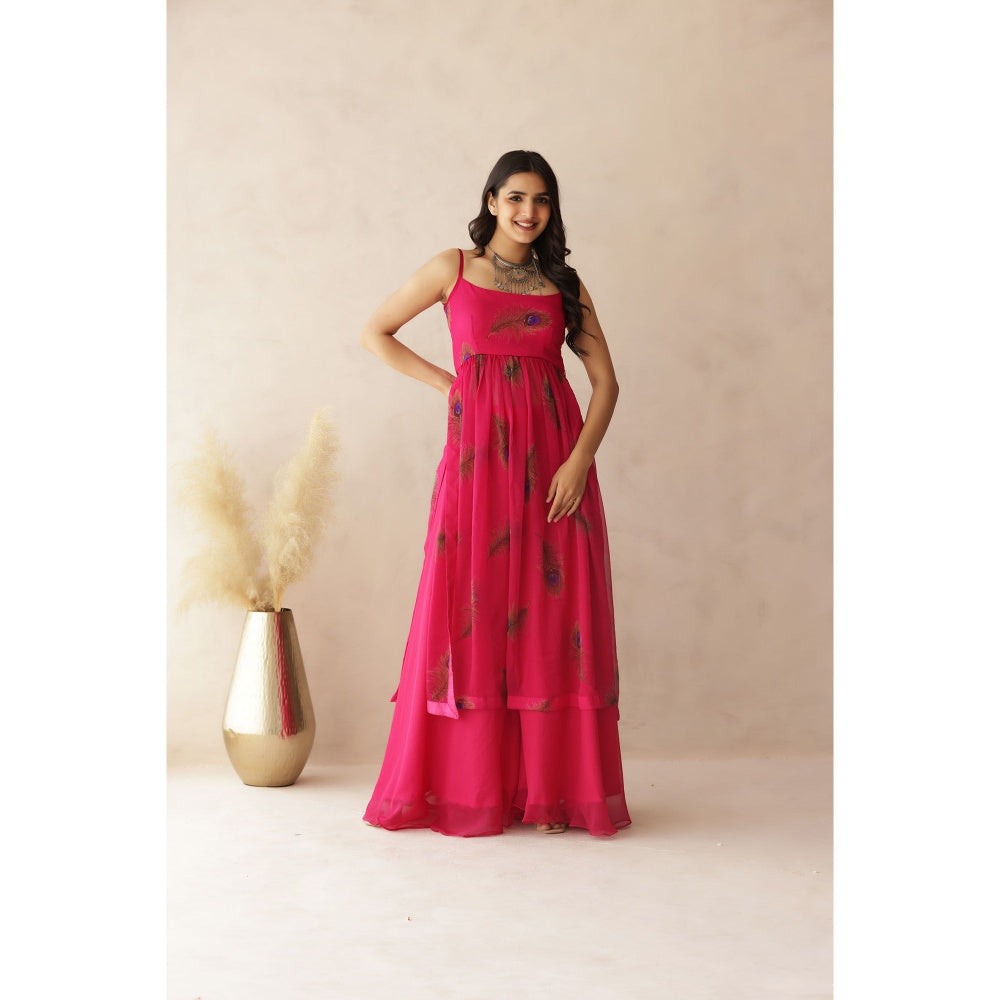 DEASHA INDIA Raavi Pink Peacock Strap Kurta with Palazzo (Set of 2)