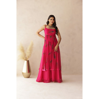 DEASHA INDIA Raavi Pink Peacock Strap Kurta with Palazzo (Set of 2)