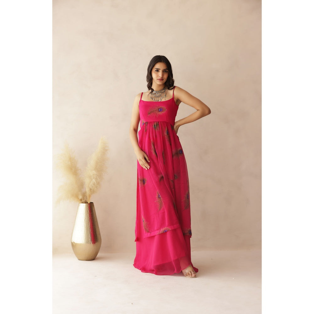 DEASHA INDIA Raavi Pink Peacock Strap Kurta with Palazzo (Set of 2)