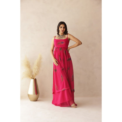 DEASHA INDIA Raavi Pink Peacock Strap Kurta with Palazzo (Set of 2)
